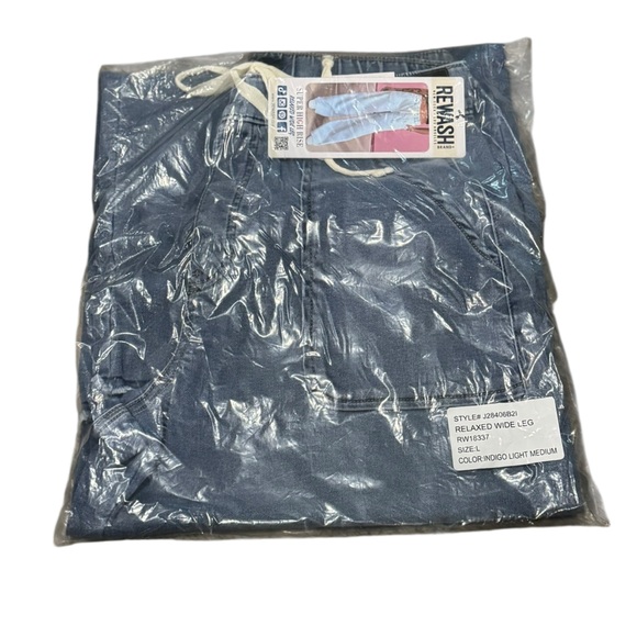 NWT Relaxed Wide Leg comfy Jean Pant drawstring elastic waist Junior Large - Picture 7 of 7